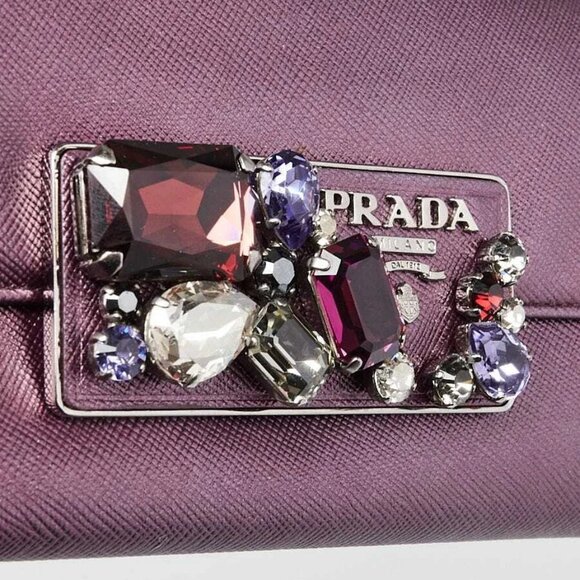 Prada Purple Saffiano Leather Crystal Flap Wallet - 1M1037 - Picture 5 of 11